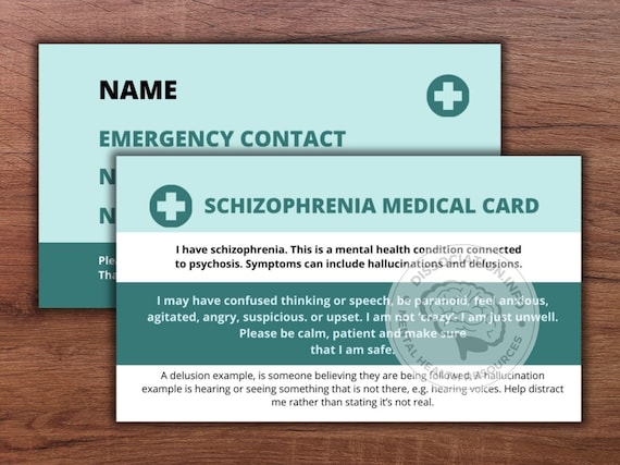 Schizophrenia Medical Crisis Card: Emergency Contact - Pack of 2