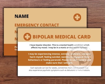 双極性障害医療カード：危機緊急カード（2枚組）