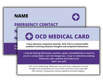 Carte médicale OCD-Pack de deux (urgence, crise)