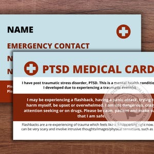 Carte de crise ESPT | Lot de deux | Carte médicale | Urgence | Rétablissement suite à un traumatisme | Dépression | Prévention du suicide | Maladie | Cadeau pour la santé mentale