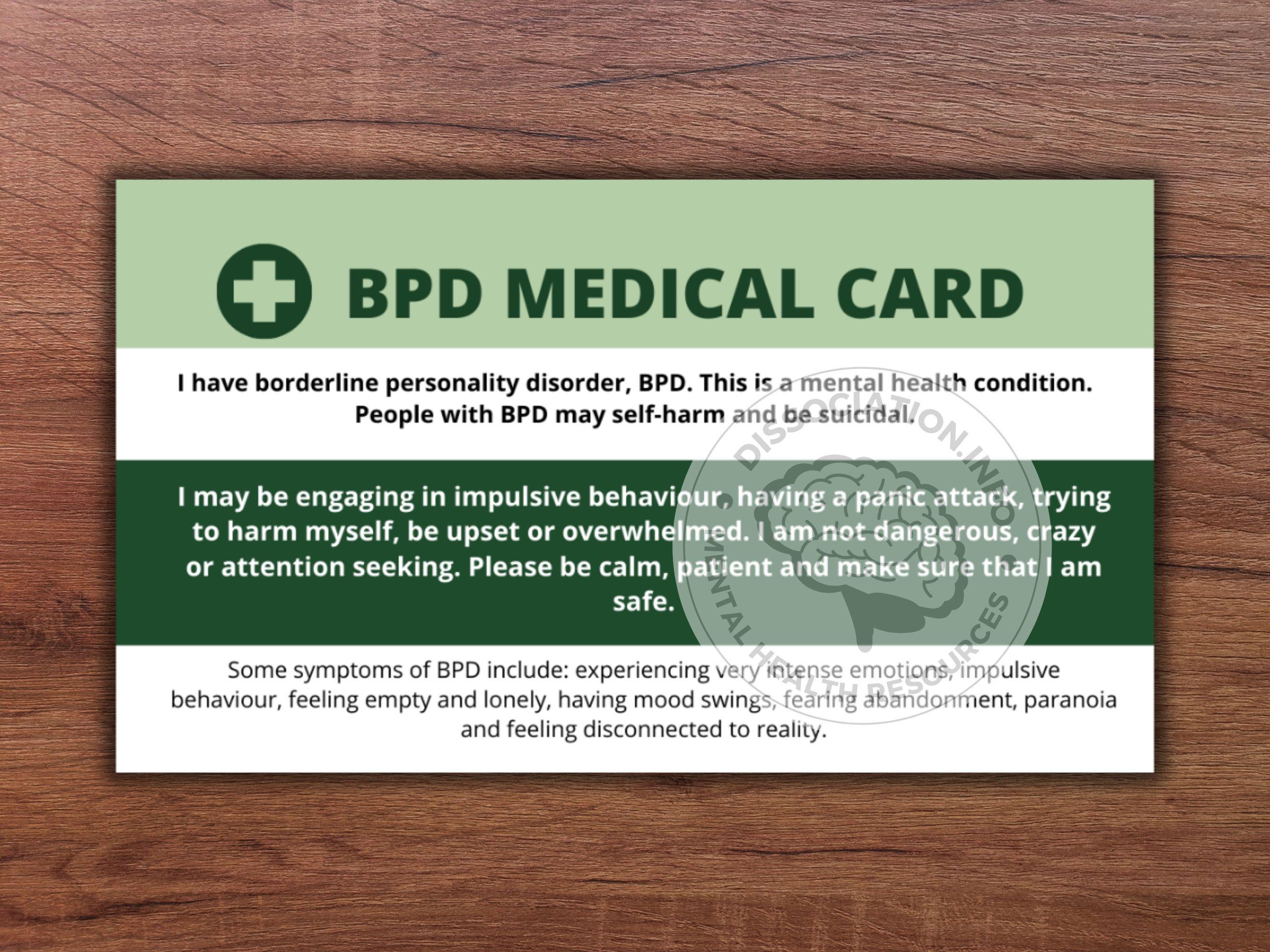 BPD Crisis Card: Medical Emergency Card - Mental Health (pack of Two ...
