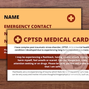 CPTSD Medizinische Karte | Zweierpack | Crisis Karte | Notfall | Depression | Erholung | Heilung | Trauma | Geschenk für psychische Gesundheit