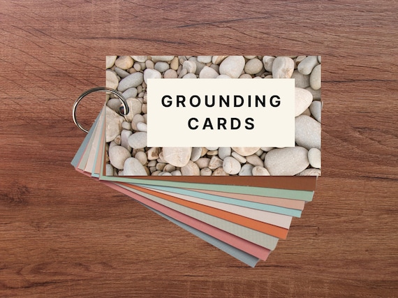 Grounding Cards: (Grounding techniques for anxiety, dissociation, trauma, DID, PTSD, BPD, stress, depression…etc)
