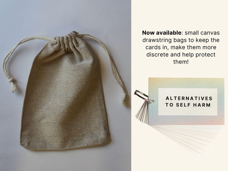 Self-Harm Alternative Cards | 50+ Coping & Grounding Strategies | Physical Keyring Cards Cards and canvas bag