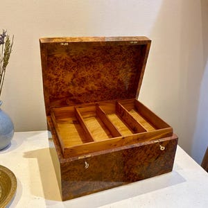 THUYA BURL WOOD Box,large Compartment Tray,Moroccan burl wood Carved Thuya Keepsake box,large lockable Storage Box Organizer,3 big Trays