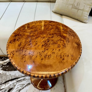 Handmade Moroccan Coffee Table – Round Thuya Wood Inlay Side Table