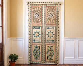 Handcrafted Colorful Moroccan Double Panel Door,Painted Cedar Wood Entry Door,Boho Home Decor,Moorish Berber doube door,made to order door