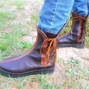 Middeleeuwse handgemaakte leren laarzen, Viking lederen schoenen