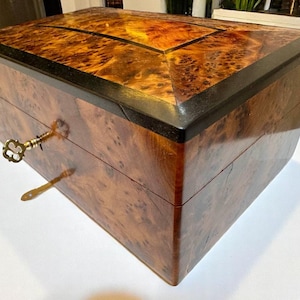 Lockable Moroccan Thuya Wood Jewelry Box, Jewelry Thuya Wooden Box Organizer With Key Keepsake Box