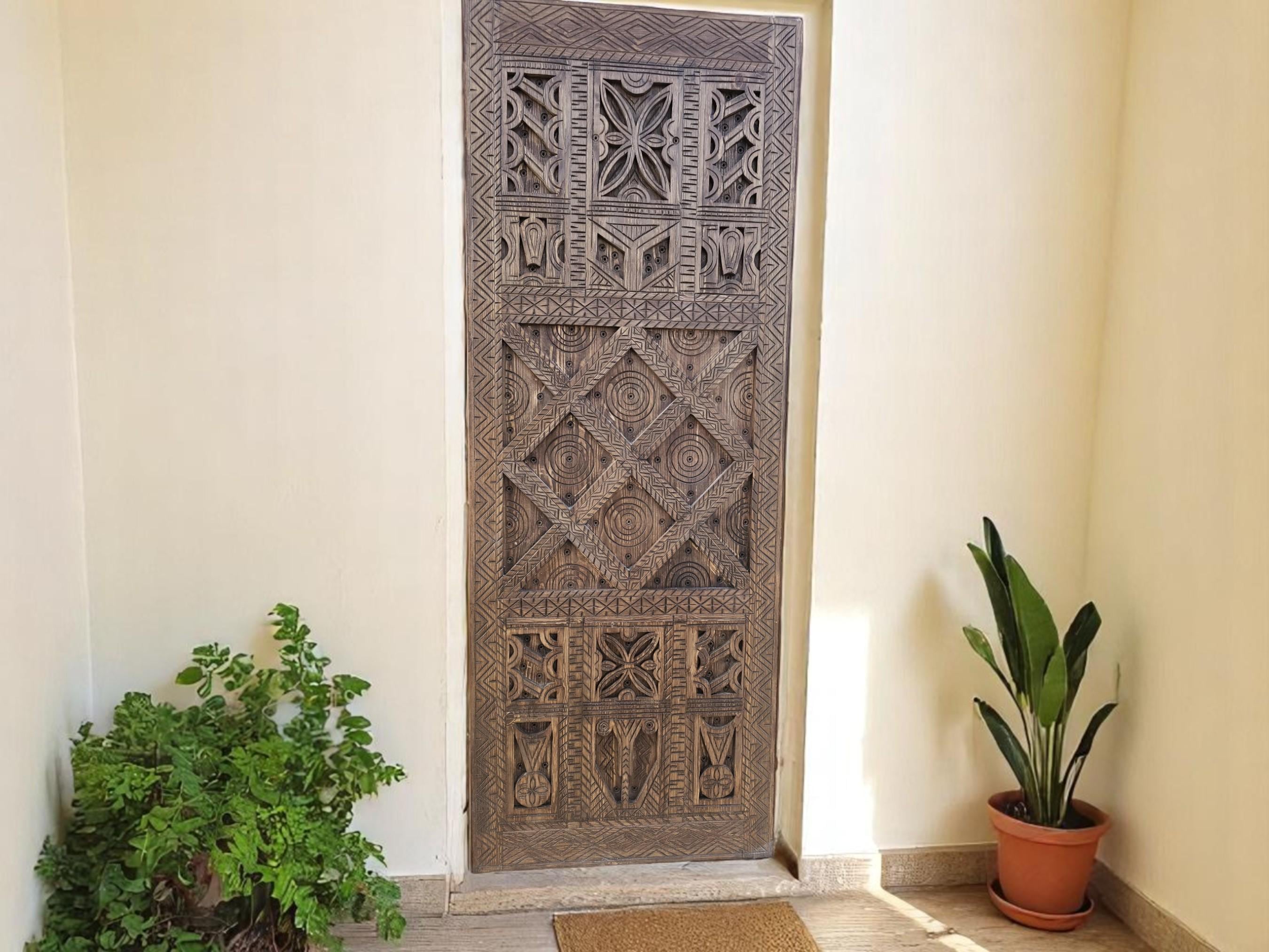 Custom handmade Moroccan-style carved panel door,Carved Entrance Door,Moorish Berber Pattern,boho style door panel,rustic entryway panel