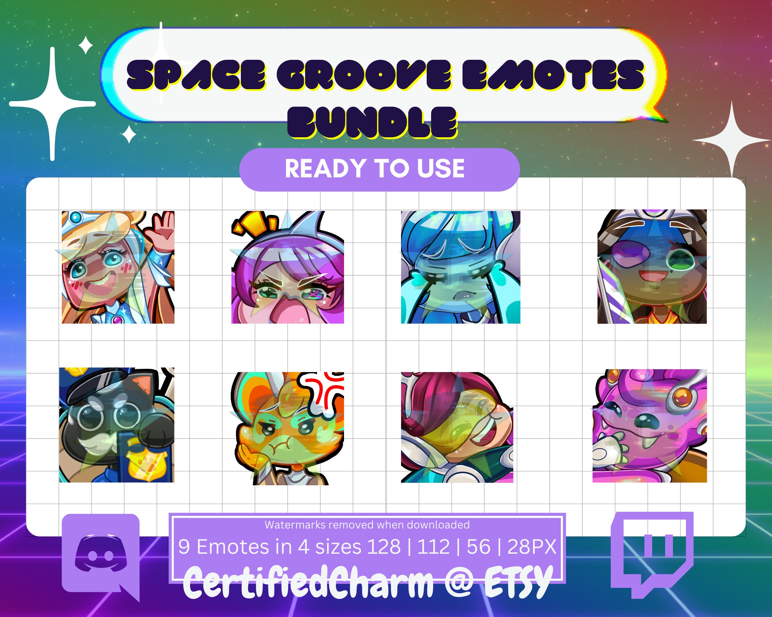 Cute Space Groove Emotes Bundle Pack for Twitch/discord | Premade