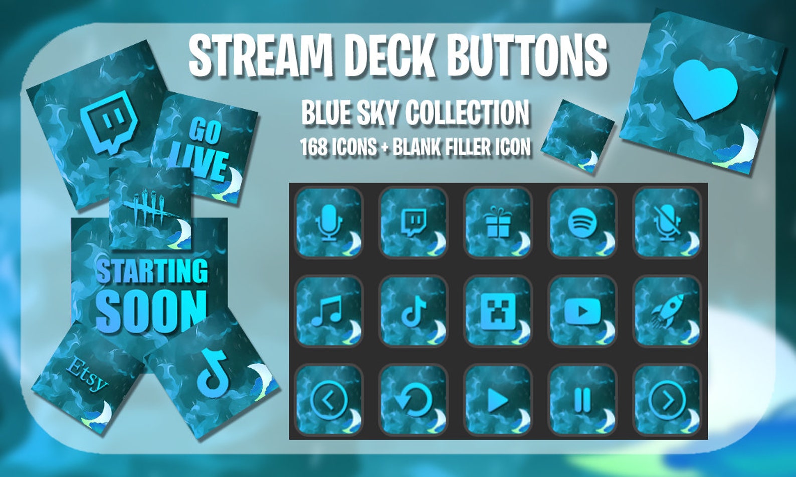 Blue Sky Stream Deck Icons Stream Deck Buttons Moon Stream Deck Icons 168 Function Buttons