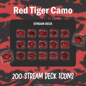 Red Tiger Camo Stream Deck-pictogrammen: meer dan 200 Elgato-knoppen (digitale download)