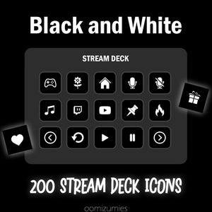 Zwart-wit Stream Deck-pictogrammen: 200 Elgato-functieknoppen (digitale download)