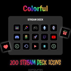 Färgglada Stream Deck-ikoner: 200+ Elgato-funktionsknappar (digital nedladdning)