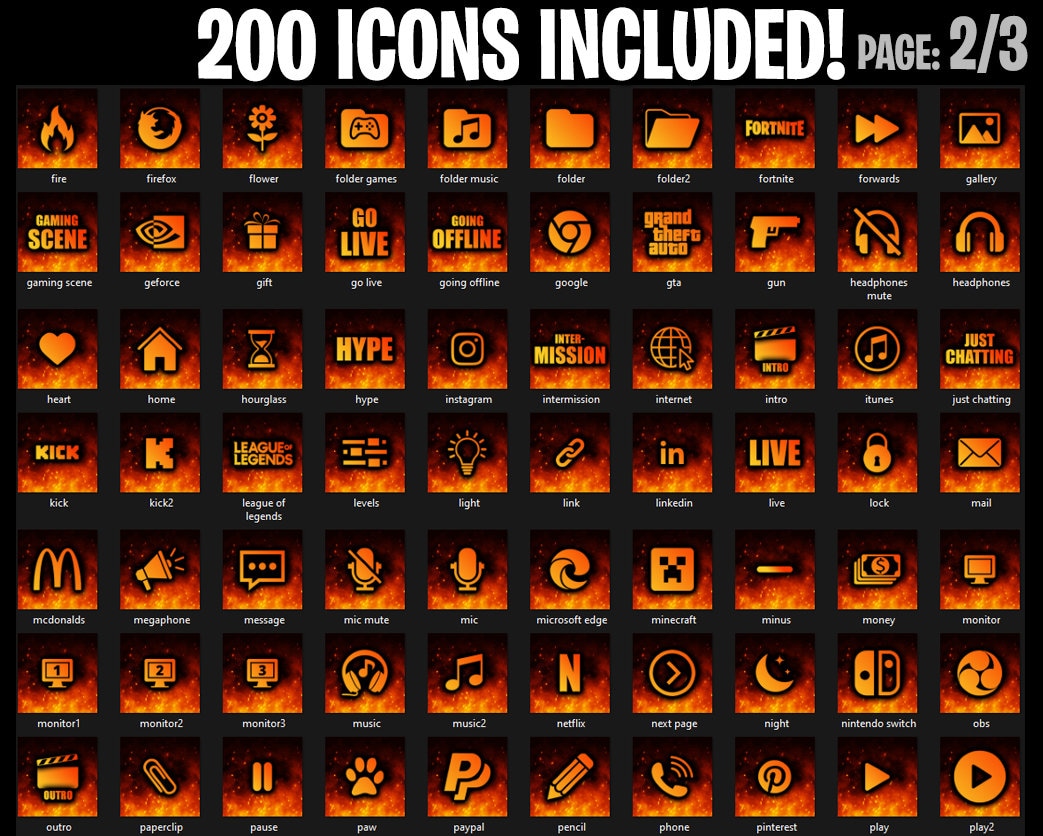 Stream Fire Icon Fire Stream Deck Icons: 200+ Orange Elgato Buttons (digital Download ...