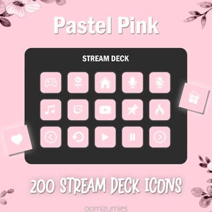 Icônes roses Stream Deck | Boutons Stream Deck | Icônes simples de plate-forme de flux | 200 boutons de fonction/icônes + icône de remplissage vide | Elgato