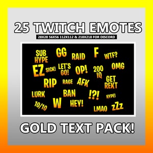 25 Gold Text Emote Pack for Twitch and Discord | Twitch Emote | Discord Emote | Gold Text Emotes | Twitch Text Emotes | Emote Pack