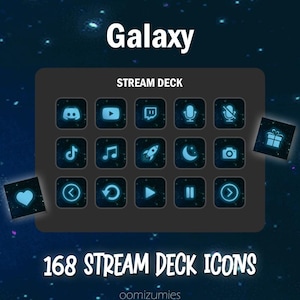 Icônes de la plate-forme Galaxy Stream | Boutons Stream Deck | Icônes bleu clair Stream Deck | 168 boutons de fonction/icônes + icône de remplissage vide | Elgato