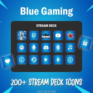 Icônes bleues de plate-forme de jeu de flux de jeu | Boutons Stream Deck | Icônes de plate-forme de streaming de jeu | 218 Boutons/icônes de fonction + Icône de remplissage vide | Elgato