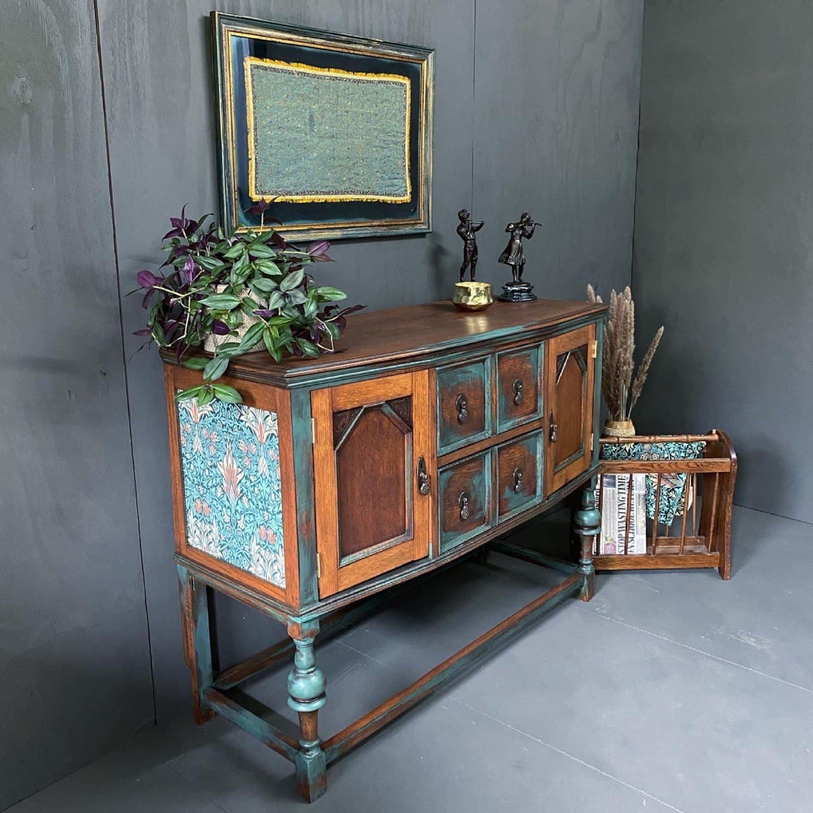 Blue Velvet Sideboard / Vintage Upcycled Sideboard wooden Etsy