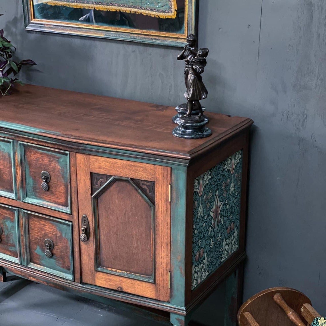 Blue Velvet Sideboard / Vintage Upcycled Sideboard wooden Etsy