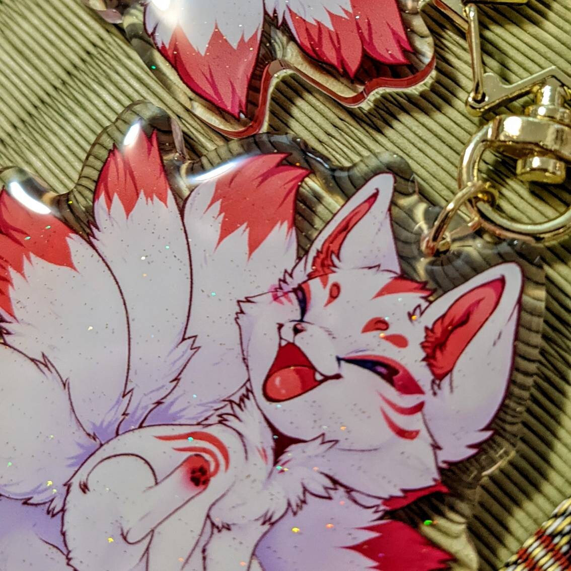 Cute Kitsune 9 Tailed Fox Acrylic Keychain Double Sided With Etsy