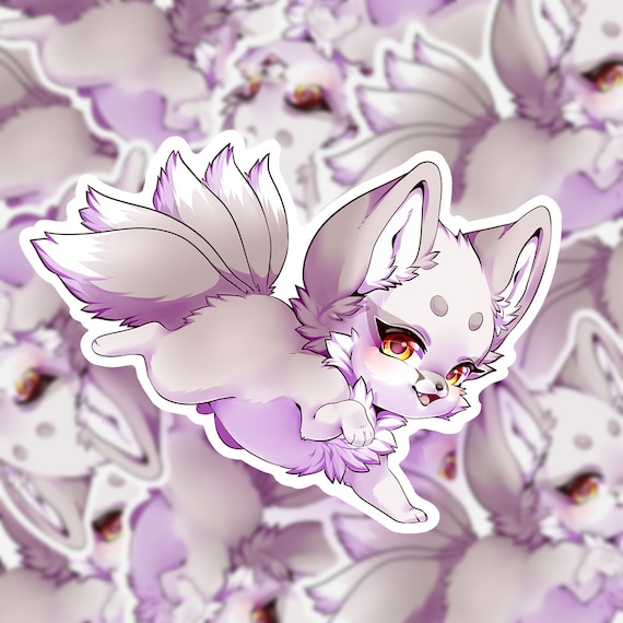 Five Tailed Fox Black Kitsune Japanese Mythology Cute Cartoon Etsy