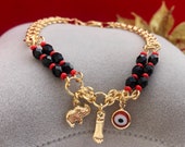 Lucky Charm Bracelets, Elephant, Evil Eye and Azabache Charms Bracelet Good Luck Gold Layered Bracelet