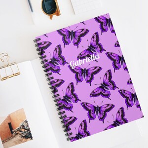 Personalized Spiral Notebook - Purple Butterflies - Ruled Line 8x6&quot;