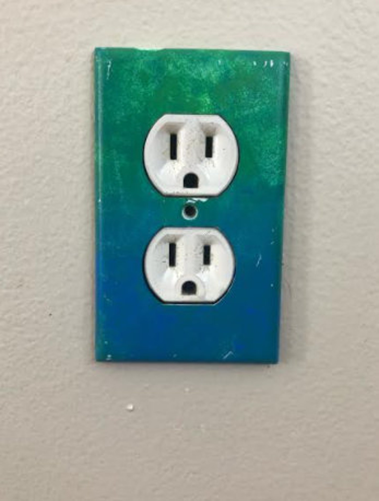 Hand Painted Outlet Cover Green and Blue Etsy