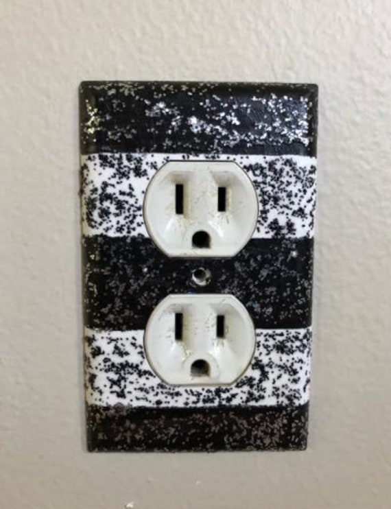 Hand Painted Outlet Cover black and white glittery Etsy