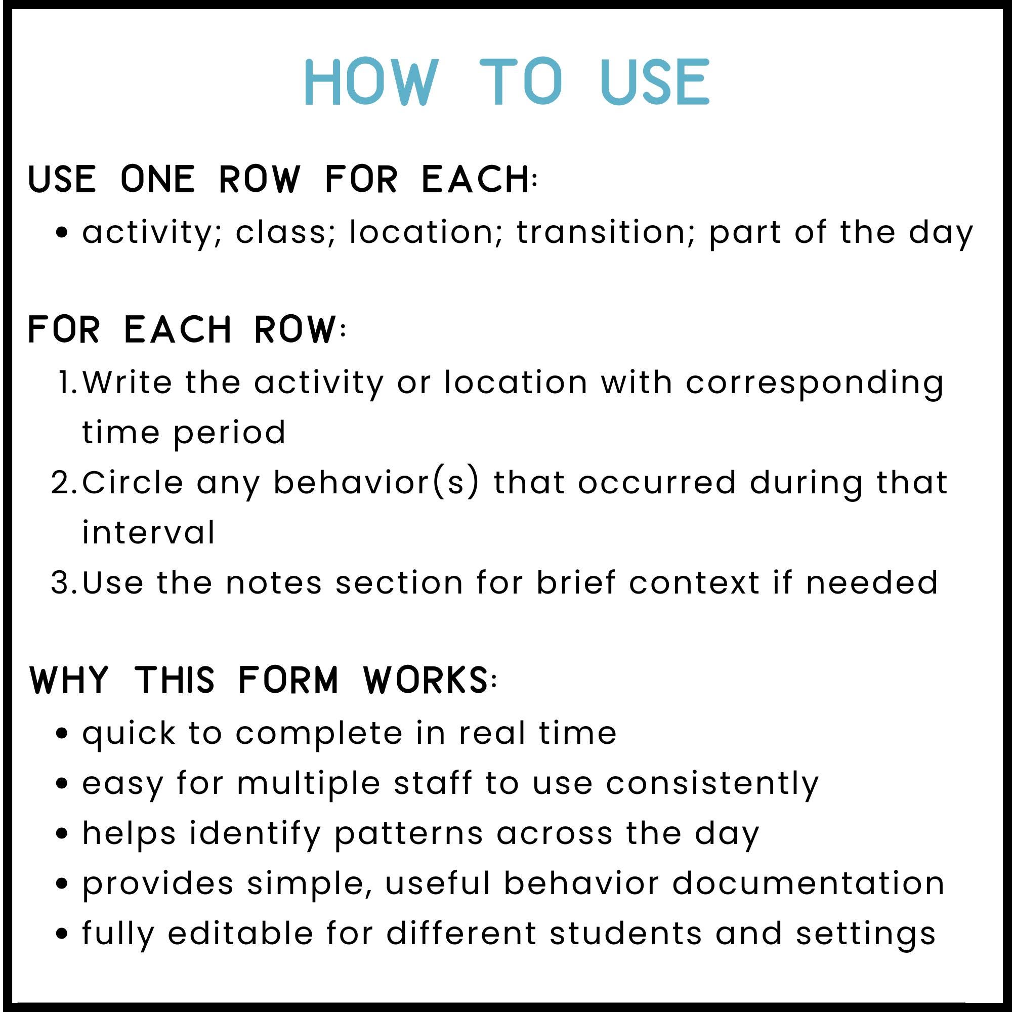 Simple Behavior Tracking Form | Editable Behavior Data Sheet for ...