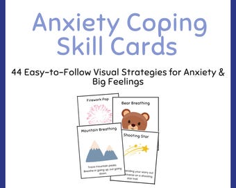 Tarjetas para niños con estrategias de afrontamiento de la ansiedad / 44 estrategias visuales fáciles para afrontar emociones fuertes y calmarse
