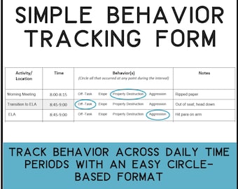 Simple Behavior Tracking Form | Editable Behavior Data Sheet for Teachers, Paraprofessionals, and Support Staff