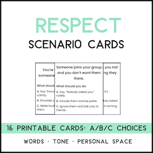 Respekt-Szenariokarten (16) | Soziale Fähigkeiten und Entscheidungsszenarien | Druckbares PDF