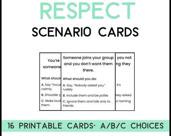 Tarjetas de escenarios de respeto (16) / Escenarios de habilidades sociales y toma de decisiones / PDF imprimible