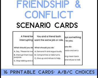Tarjetas de escenarios de amistad (16) / Desacuerdos con amigos / Resolución de problemas de habilidades sociales / PDF imprimible