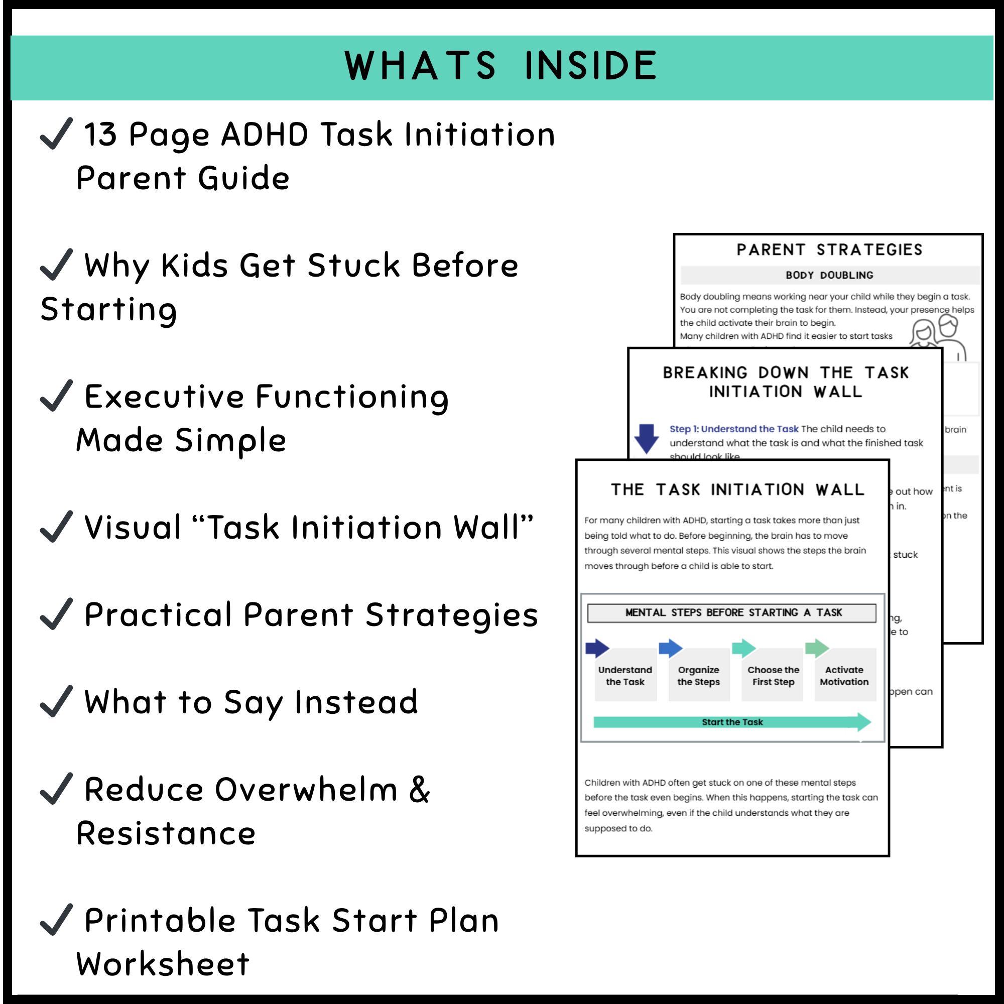 ADHD Task Initiation Parent Guide | Executive Functioning Strategies ...
