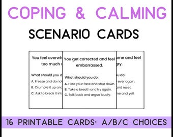 Tarjetas de situaciones de afrontamiento (16) / Escenarios de calma y resolución de problemas / Habilidades sociales / PDF imprimible