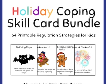 Paquete de tarjetas de estrategias de afrontamiento para las fiestas: 64 estrategias de regulación imprimibles (SEL)
