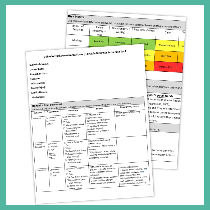 Behavior Risk Indicators Behavior Risk Assessment Form | Risk Screening + Safety Planning ...