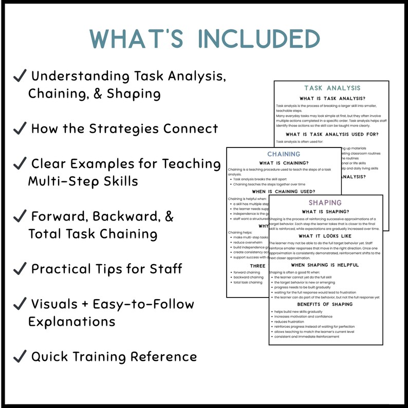 Task Analysis, Chaining, & Shaping | ABA Handout for Staff and ...