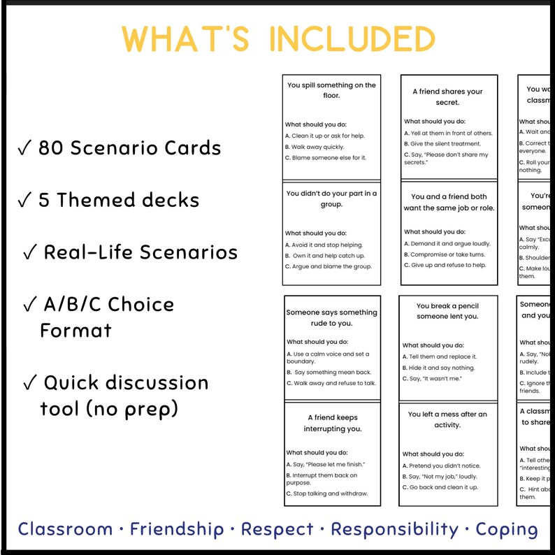 Social Skills Scenario Cards | 120 SEL Problem-solving Task Cards ...