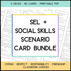 Social Skills Scenario Cards | 120 SEL Problem-Solving Task Cards Bundle | Classroom Discussion + Counseling | Printable