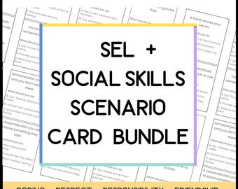 Tarjetas de escenarios de habilidades sociales / Paquete de 120 tarjetas de tareas de resolución de problemas de SEL / Discusión en el aula + Asesoramiento / Imprimible