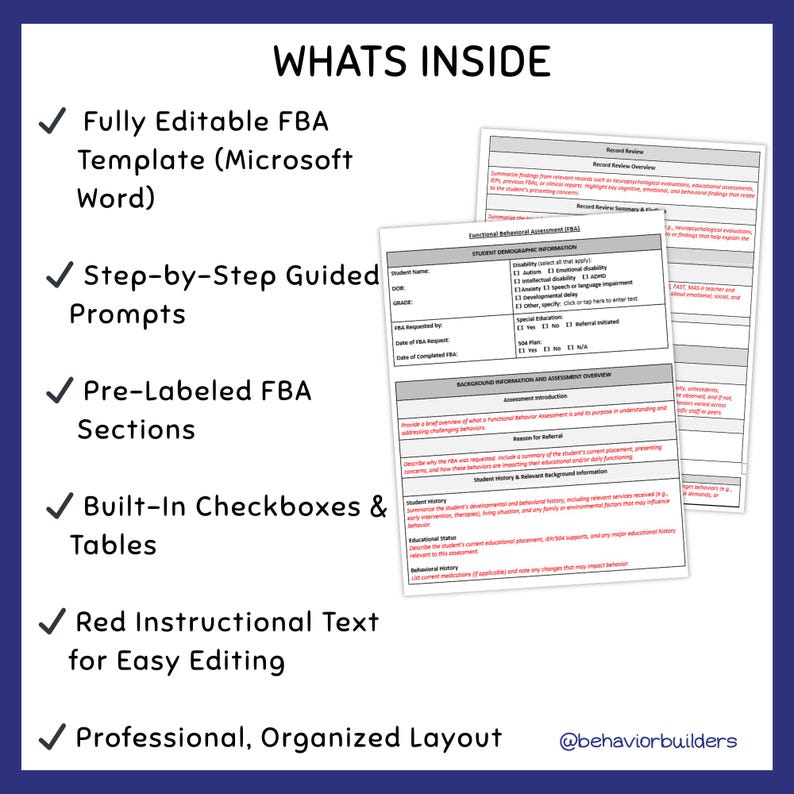 Editable Functional Behavior Assessment (FBA) Template | BCBA-Designed | Microsoft Word image 2