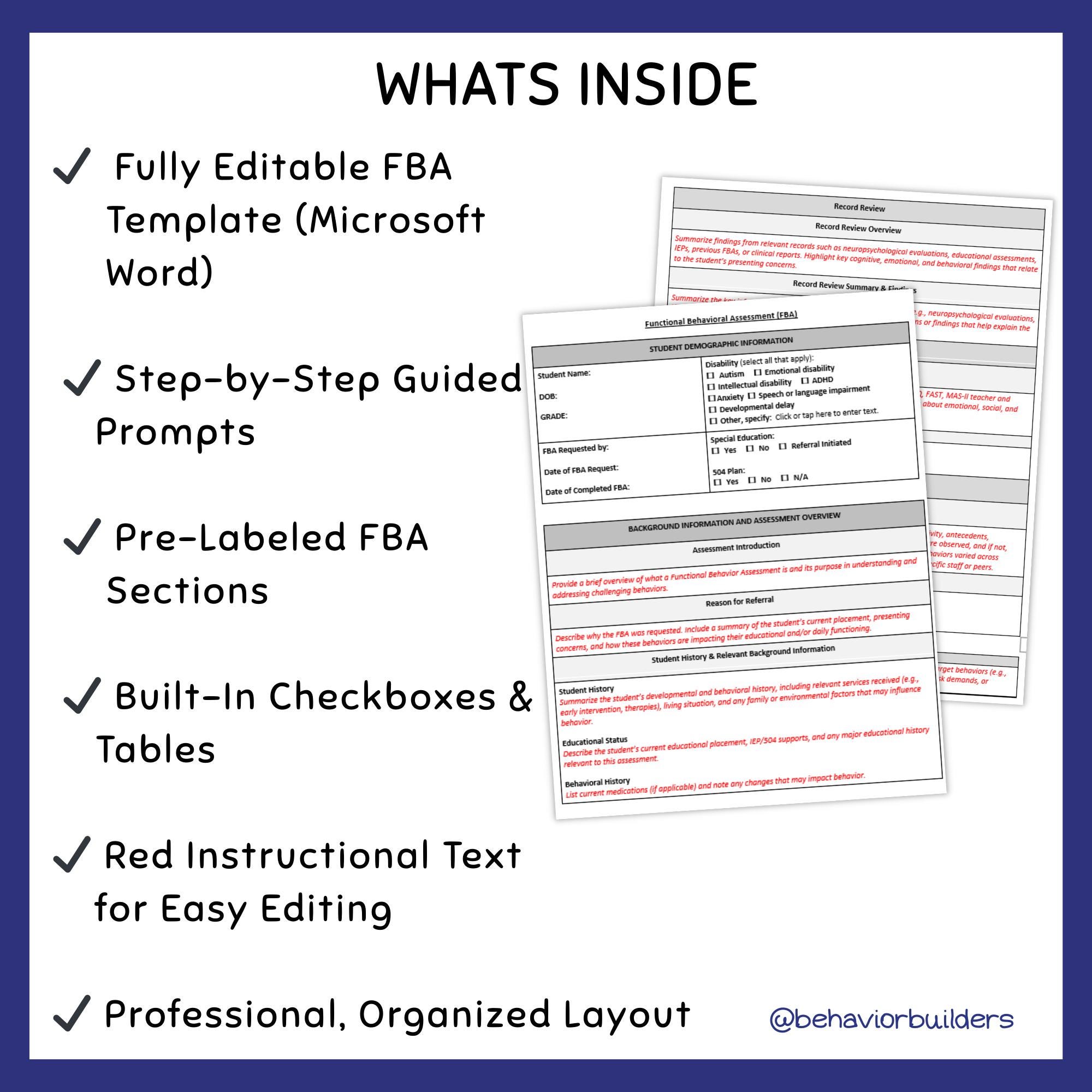 Editable Functional Behavior Assessment (FBA) Template | Bcba-designed ...