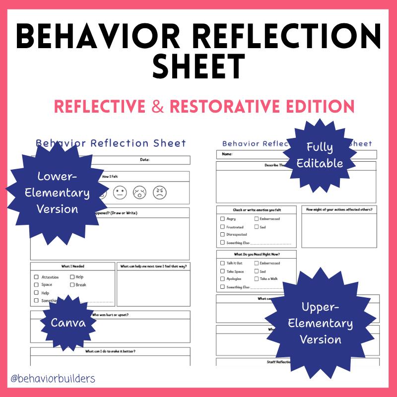 Behavior Reflection Sheet | Reflective & Restorative Edition (fully ...