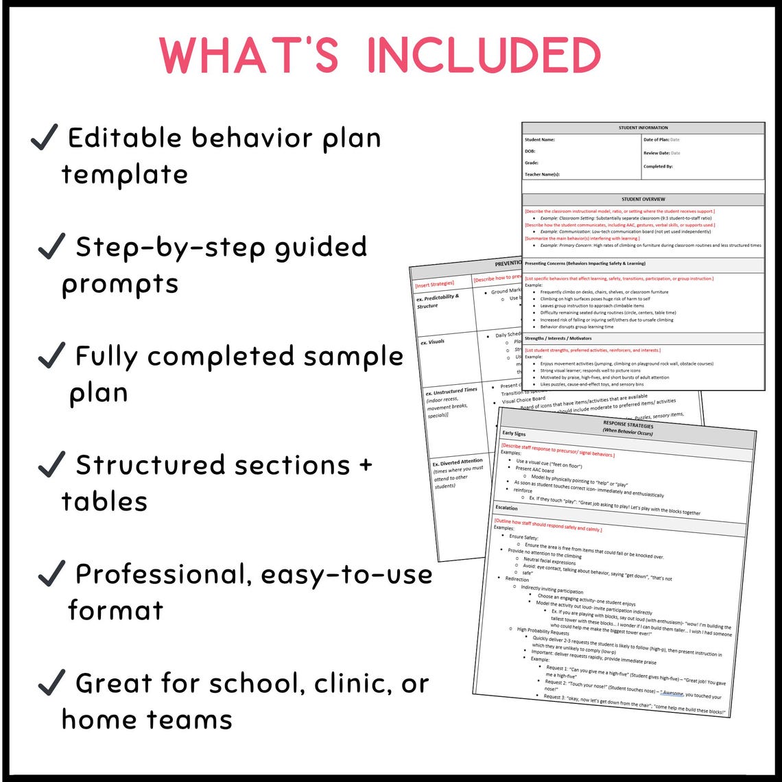 Behavior Intervention Plan (BIP) Template | Editable Word Doc W ...